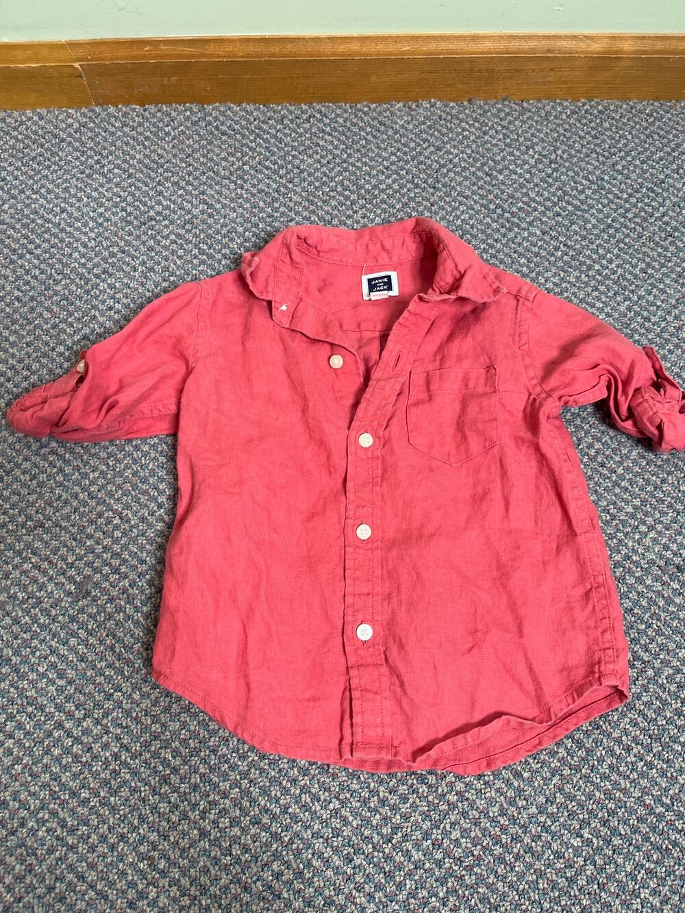 Janie and Jack Toddler Boy Linen Button Up Red 18 month